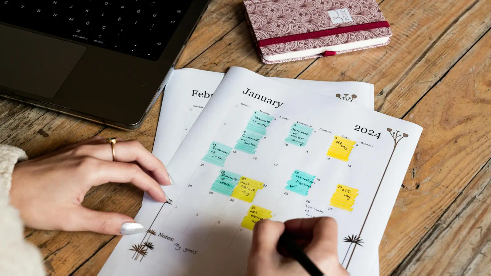 Student reviewing an English study plan at a desk